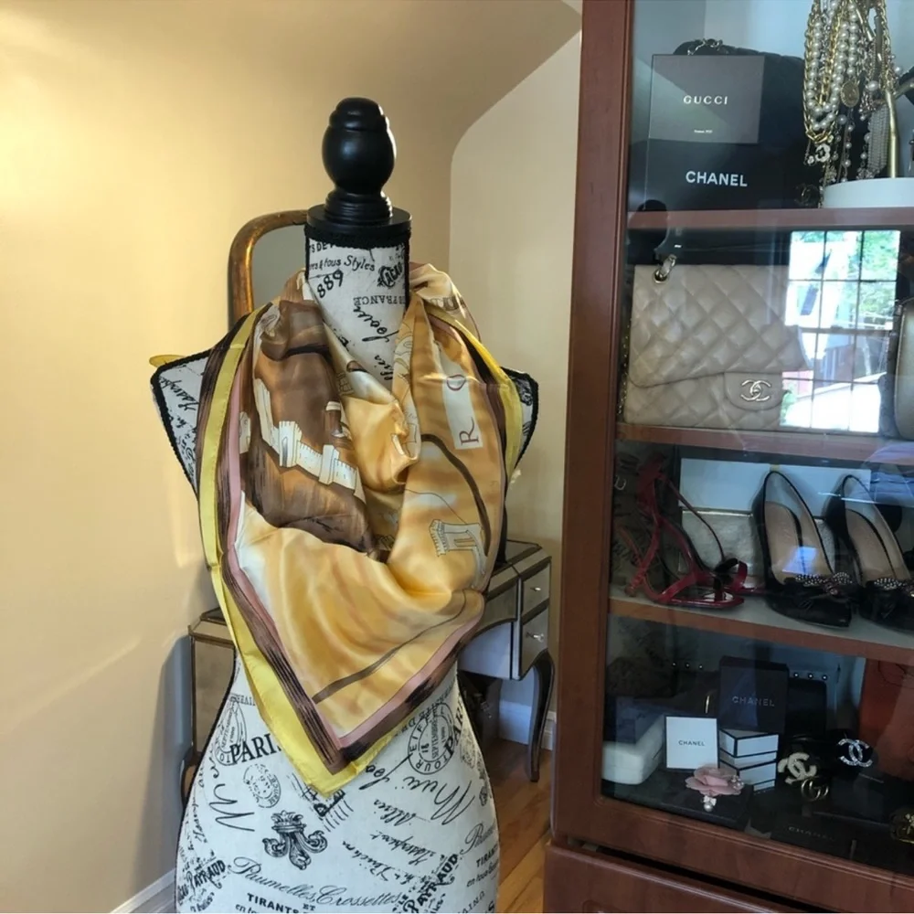 Ancient Rome Vintage Tan Silk Scarf